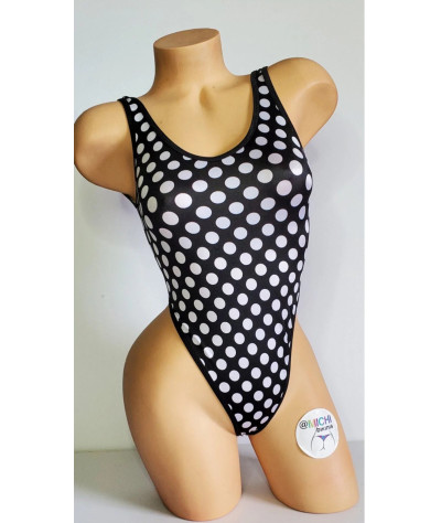 Black with White Polka Dots with Your Choice Trim Color 1 Piece Bodysuit Size SMALL