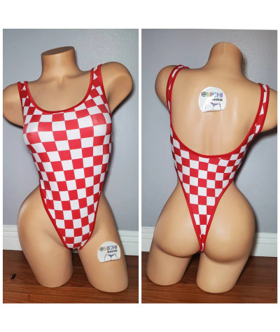 Red and White Checker Print with Your Choice Trim Color 1 Piece Bodysuit Size SMALL