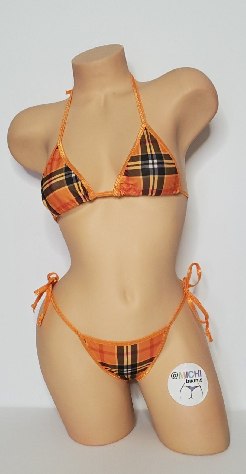 Orange Plaid Pattern w/ Orange Trim  2 Piece Micro Bikini Set One Size