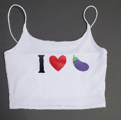 I Love Eggplant or I Love Kitty White Crop Top One Size (SMALL)