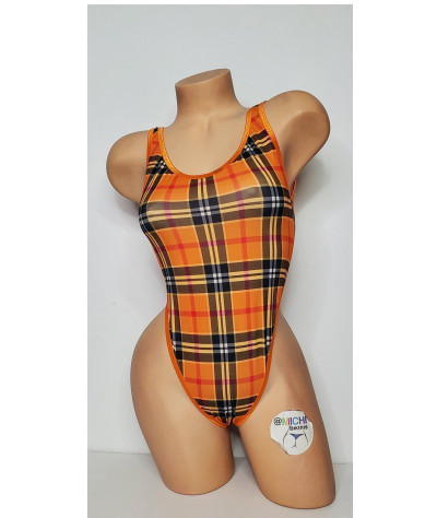 Orange Plaid Pattern with Orange Trim 1 Piece Bodysuit Size SMALL